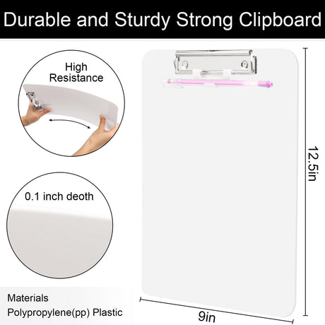1 PCS A4 Clipboards,Plastic Clipboard with Pen Holder,Clip Boards 8.5x11 with Low Profile Clip,Cute Hanging Clipboard for School Office Supplies Clipboards for Kids,Portable Clip Board for Nurse-White SFLHHDM