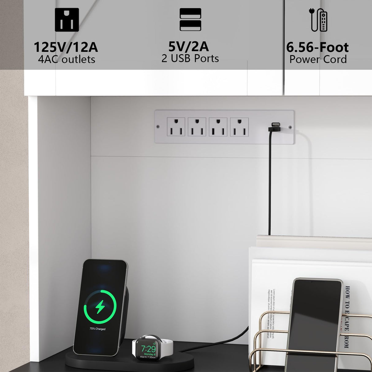 71’’ Farmhouse Kitchen Pantry Cabinet, Tall Kitchen Storage Cabinet with Power Outlet, Freestanding Kitchen Hutch Cabinet with Drawer, 4 Adjustable Shelf & 6 Doors for Kitchen Living Room (White) Gyfimoie