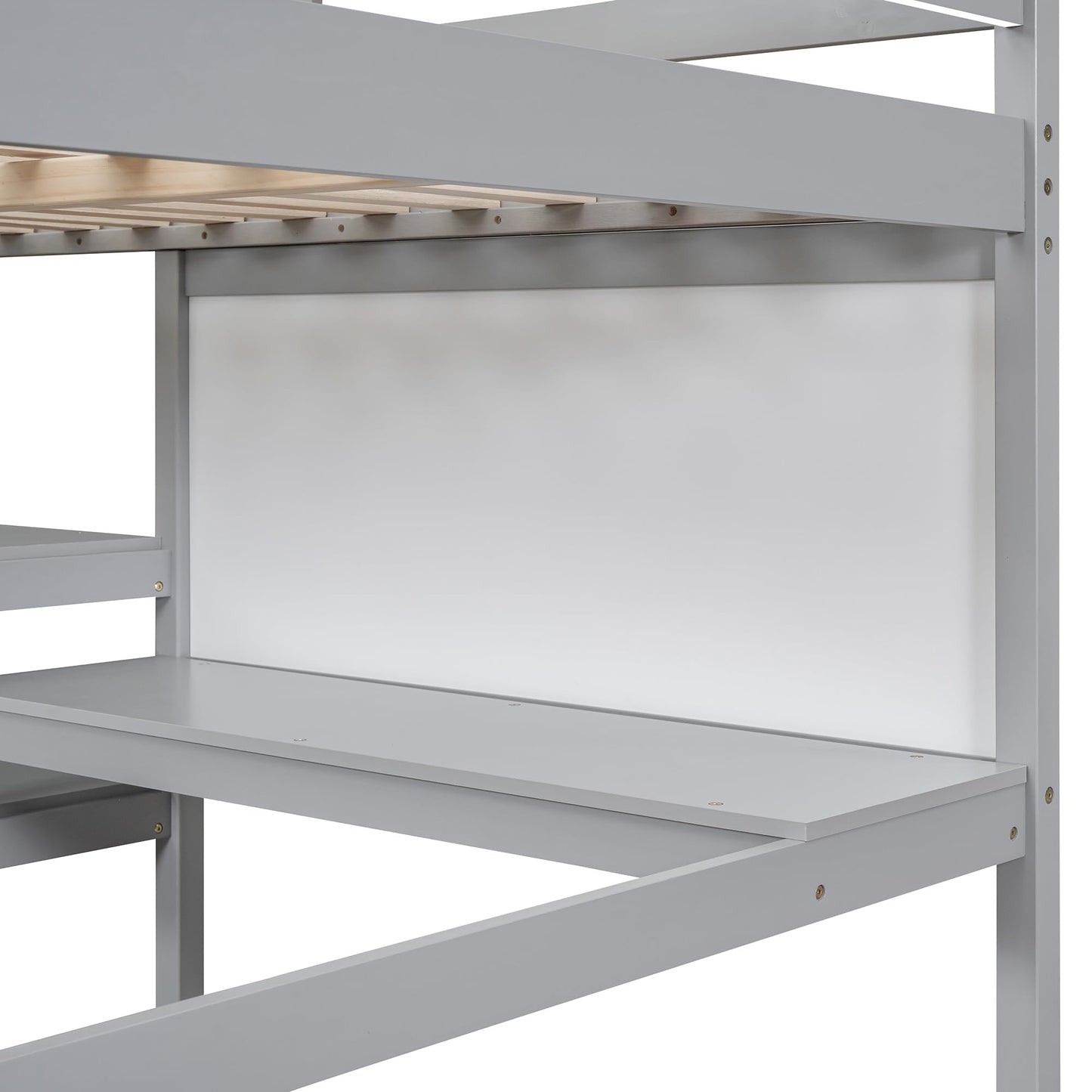 Harper & Bright Designs Full Size Gray Loft Bed with Integrated Desk, Bookshelf, and Writing Board - WoodArtSupply