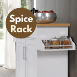 Hodedah Kitchen Island with Spice Rack, Towel Rack & Drawer, White with Beech Top, 15.5 x 35.5-44.9 x 35.2 inches Hodedah