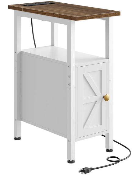 CHOEZON Farmhouse End Table, Narrow Side Table for Small Spaces, Slim Nightstand with Charging Station, with 2 AC Outlets, 1 USB and 1 Type-C Port, for Living Room, Bedroom, White TBZ08UWL CHOEZON