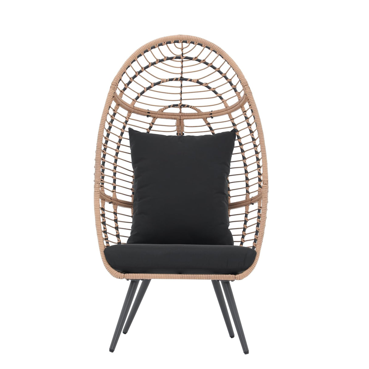 Patiorama Wicker Egg Chair Outdoor Indoor, Rattan Lounge Chair for Outside w/Legs Cushion, Basket Wicker Chair for Bedroom Living Room Front Porch Backyard Garden 350 lbs Capacity (Black) Patiorama