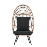 Patiorama Wicker Egg Chair Outdoor Indoor, Rattan Lounge Chair for Outside w/Legs Cushion, Basket Wicker Chair for Bedroom Living Room Front Porch Backyard Garden 350 lbs Capacity (Black) Patiorama