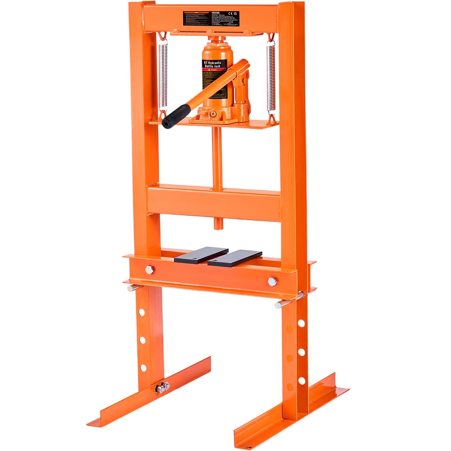 VEVOR Hydraulic 6 Ton H-Frame Garage Floor Adjustable Shop Press with Plates, 6T, Orange - WoodArtSupply