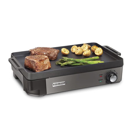 Hamilton Beach Professional Cast Iron Indoor Electric Grill & Griddle, 10" x 16" Preseasoned Cooking Surface, Adjustable Temperature up to 450° F, Black (38560) Hamilton Beach Professional