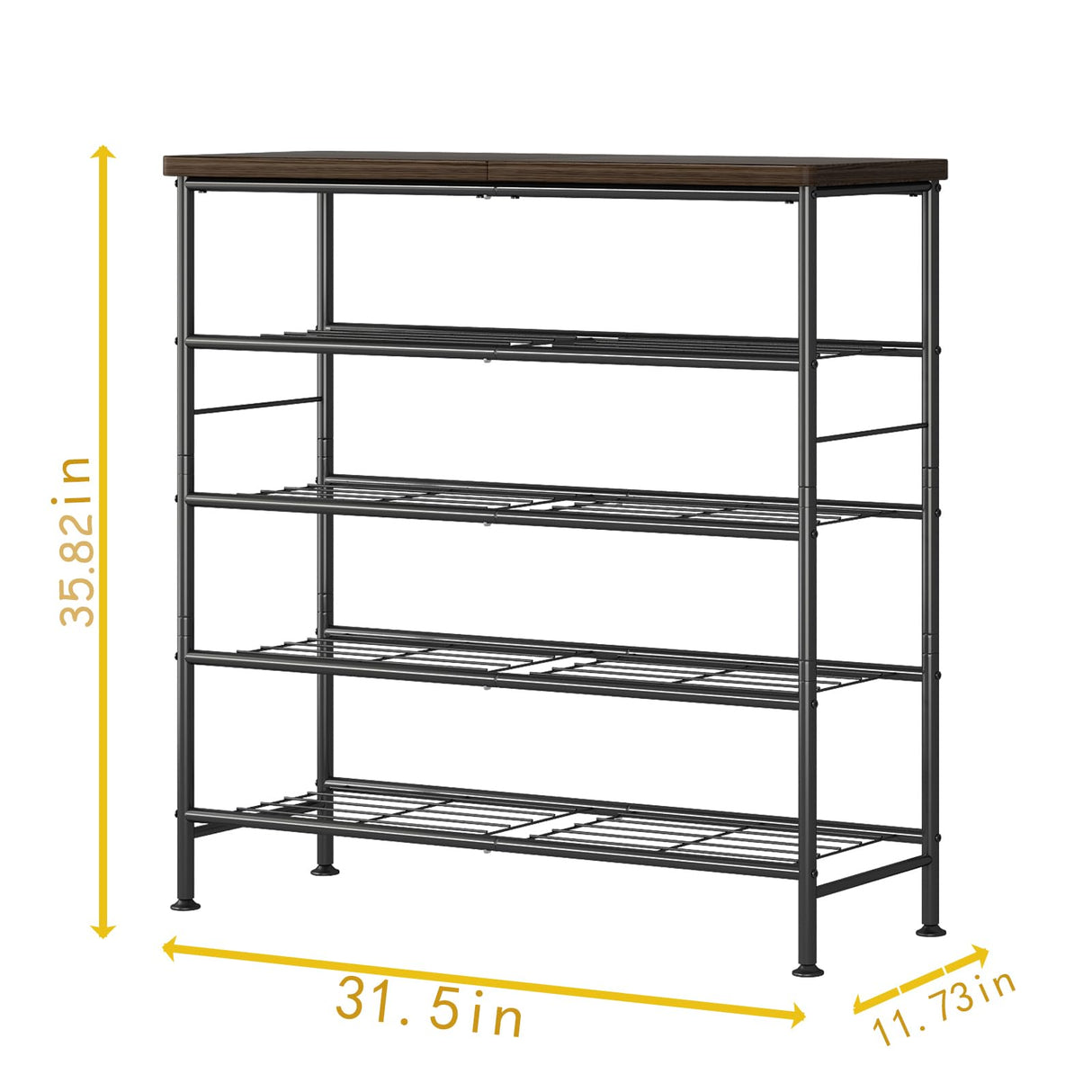 SUOERNUO Shoe Rack Organizer 5 Tier for Closet Entryway Free Standing Metal Storage Shoe Shelf with MDF Top Board，Black+Rustic Brown SUOERNUO