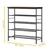 SUOERNUO Shoe Rack Organizer 5 Tier for Closet Entryway Free Standing Metal Storage Shoe Shelf with MDF Top Board，Black+Rustic Brown SUOERNUO