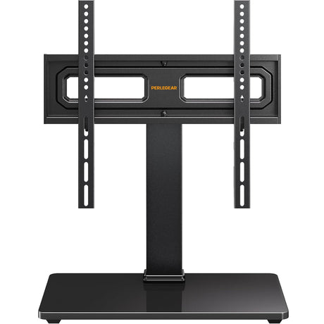 Perlegear TV Stand Mount, Universal Swivel TV Stand for 32–65 Inch LCD/LED/OLED TVs up to 88 lbs, TV Legs with Tempered Glass Base, Height Adjustable TV Base Stand with Tilt, Max VESA 400x400mm Perlegear
