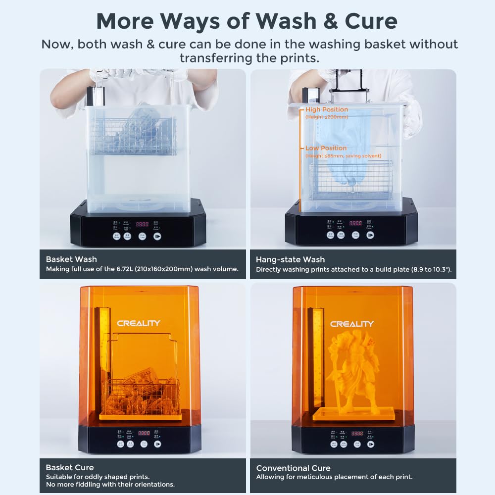 Creality UW-03 Wash and Cure Station 2 in 1 Machine Resin 3D Printer Gen 3.0 360° UV Exposure 405nm LED Magnetic Propeller Speed 500r/min 10.64L Cure Volume 8.46x6.49x11.81 inch - WoodArtSupply