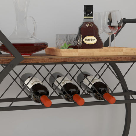 LVB Industrial Kitchen Bar Cart, Farmhouse Beverage Serving Liquor Cart with Wheels, Wood and Metal Rolling Wine Cart with Storage Shelf, Microwave Drink Cart for Home Living Dining Room, Rustic Brown LVB
