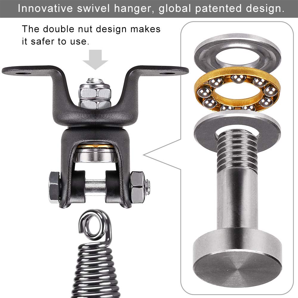 BeneLabel Heavy Duty Boxing Punching Bag Hanger Chain with Spring, 350 LB Capacity, 360° Rotation Wood Beam Holder with 4 Chains and 4 Carabiners, 2 Hexagon Wood Screws and 2 Expansion Screws. BeneLabel