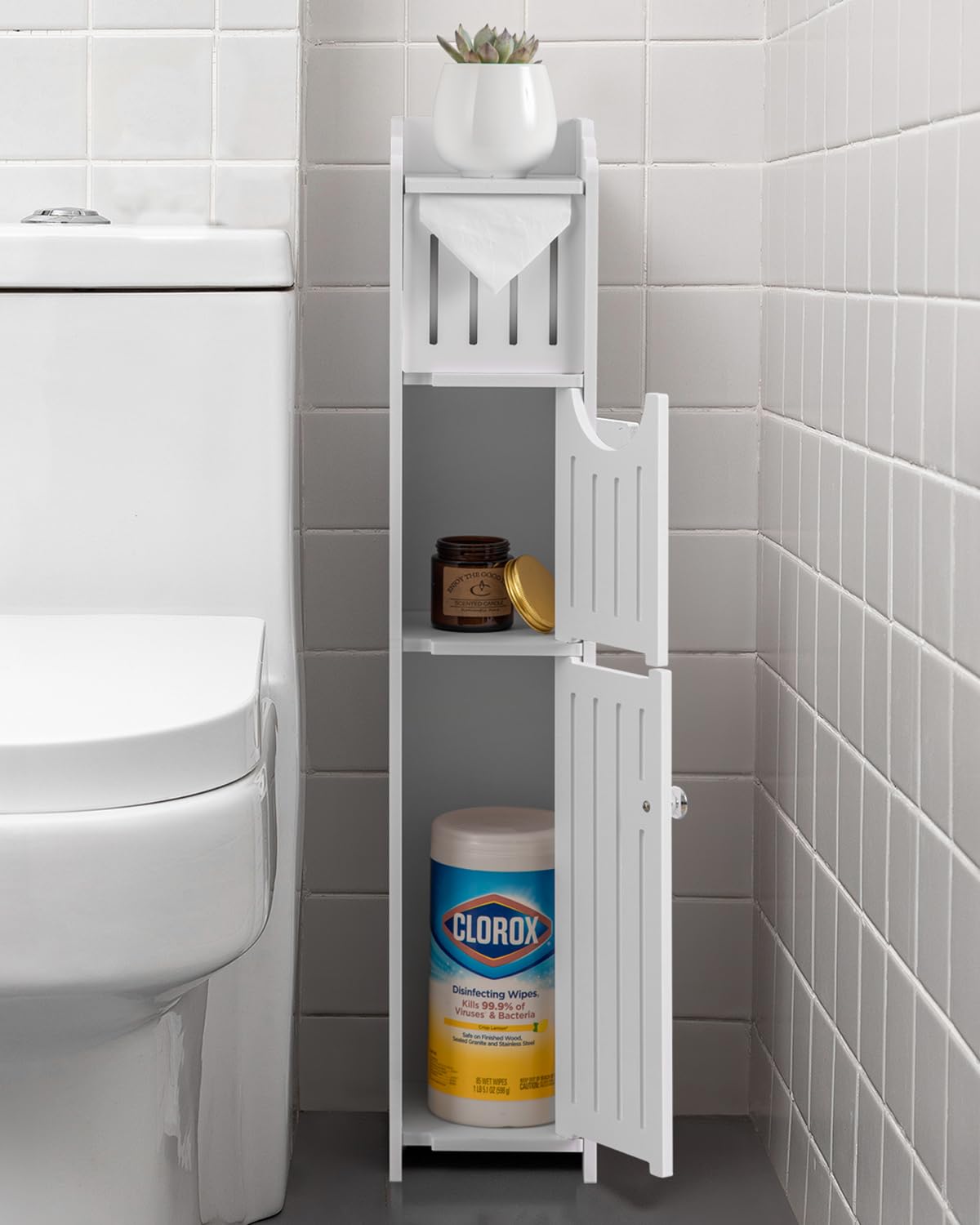 AOJEZOR Bathroom Storage Cabinet: Small Bathroom Storage Cabinet - Toilet Paper Cabinet Fit for Mega Roll,White AOJEZOR