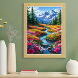 BOHADIY 5D Diamond Art Painting Kits for Adults, Snowy Mountain Art Kits for Beginner,DIY River Flower Full Round Gem Crystal Art Paint by Diamond Home Wall Decor12X16inch BOHADIY