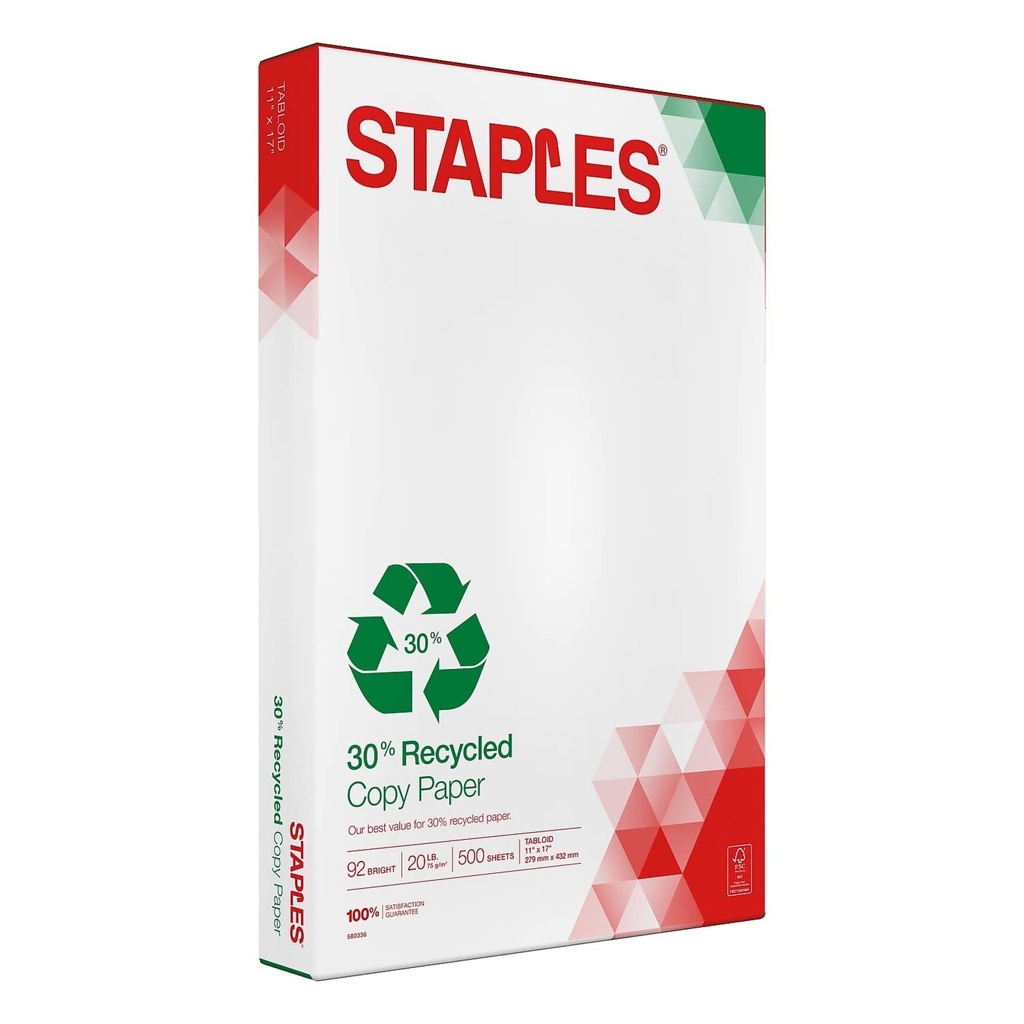 Staples 580336 30% Recycled 11x17 Paper 20 lbs 92 Bright 500/RM