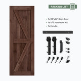 ROYMELO 30x84 inch Sliding Barn Wood Door Slab with 5ft Hardware Kit and Handle, Coffee, K Shape, Simple DIY Assembly ROYMELO