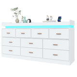 Hlivelood 10 Drawer Dresser with LED Light and Charging Station, Modern Chest of Drawers for Closet, Wide Drawer Organizer Cabinet for, Living Room, Entryway, Hallway, White Hlivelood