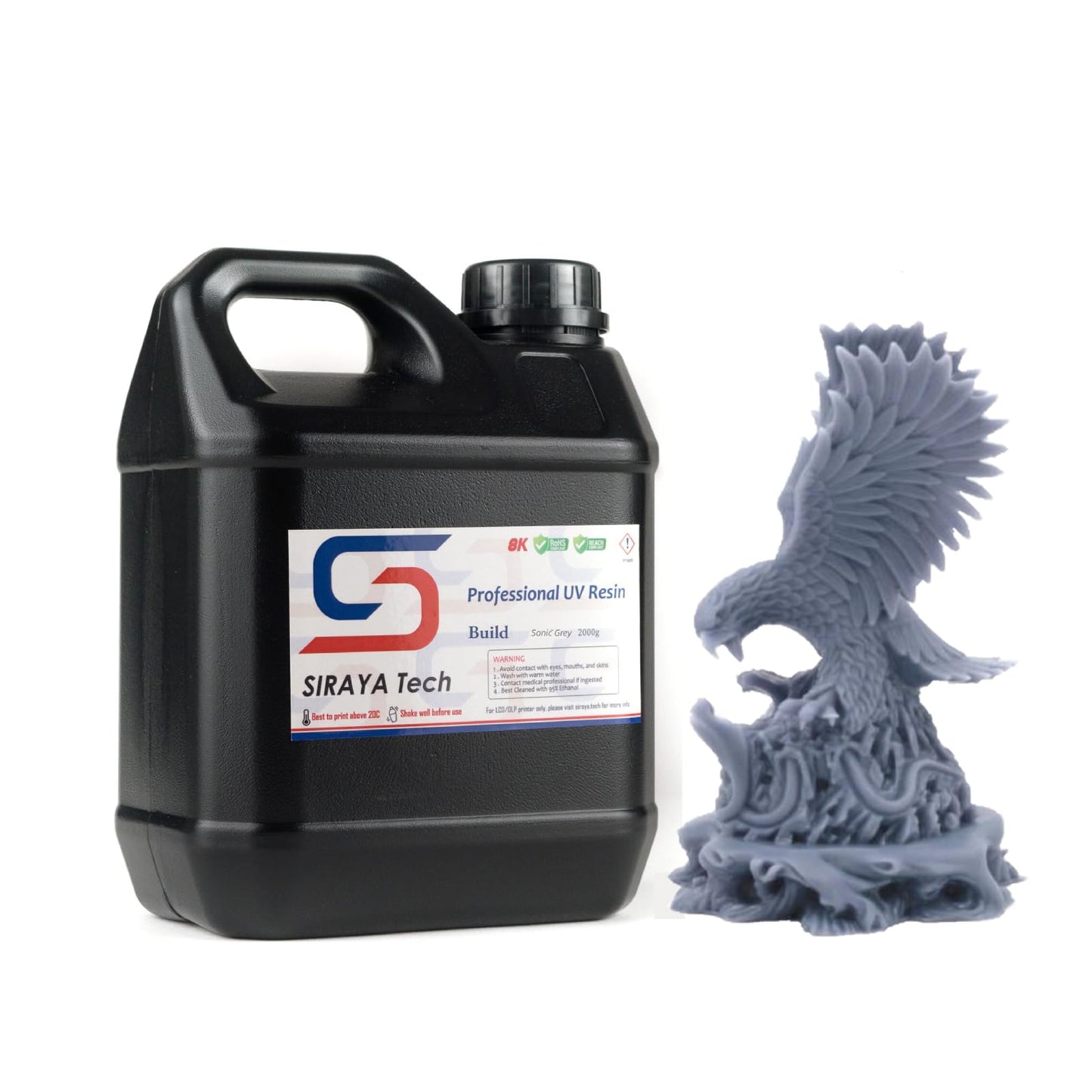 Siraya Tech 2kg Build 3D Printer Resin - High Resolution, Non-Brittle, Tappable Engineering Resin - Ideal for LCD DLP 3D Printing 8K Capable (Sonic Grey, 2kg)