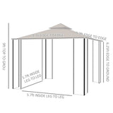 Outsunny 10' x 10' Patio Gazebo, Double Roof Outdoor Gazebo Canopy Shelter with Netting, Steel Corner Frame for Garden, Lawn, Backyard and Deck, Beige Outsunny