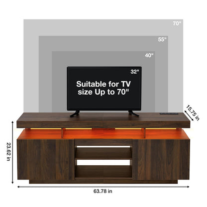 HOMMPA LED TV Stand with Power Outlets for up to 70" TV Modern Entertainment Center with Storage, Gaming TV Consoles with LED Lights Game Cabinet for Living Room Walnut - WoodArtSupply