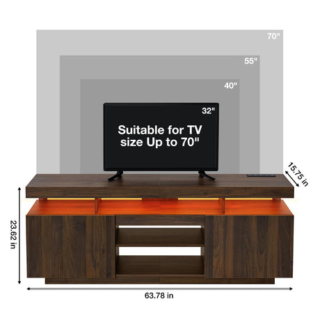HOMMPA LED TV Stand with Power Outlets for up to 70" TV Modern Entertainment Center with Storage, Gaming TV Consoles with LED Lights Game Cabinet for Living Room Walnut HOMMPA