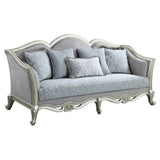 Acme Qunsia Sofa with 5 Pillows in Light Gray Fabric and Champagne Acme