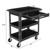 TUFFIOM 3 Tier Rolling Tool Cart with Drawer, Tool Service Cart on Wheels w/2 Brake, 330 LBS Capacity Industrial Heavy Duty Utility Cart, Tool Organizer for Mechanic, Garage, Warehouse & Repair Shop TUFFIOM