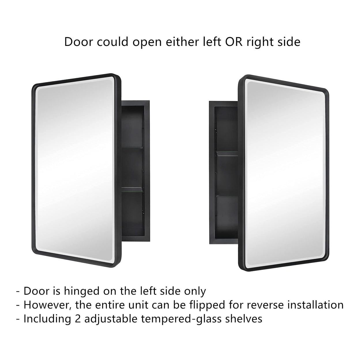 TEHOME Farmhouse Black Metal Framed Recessed Bathroom Medicine Cabinet with Beveled Mirror Rounded Rectangle Bathroom Medicine Cabinet 16x24 inch TEHOME