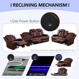 Anthato Leather Power Recliner Sofa Set, 2 Piece Reclining Sofa and Loveseat Set, Reclining Loveseat Couch Recliner Sets with Coffee Table, Living Room Furniture for House/Home Theater, Burgundy Red Anthato