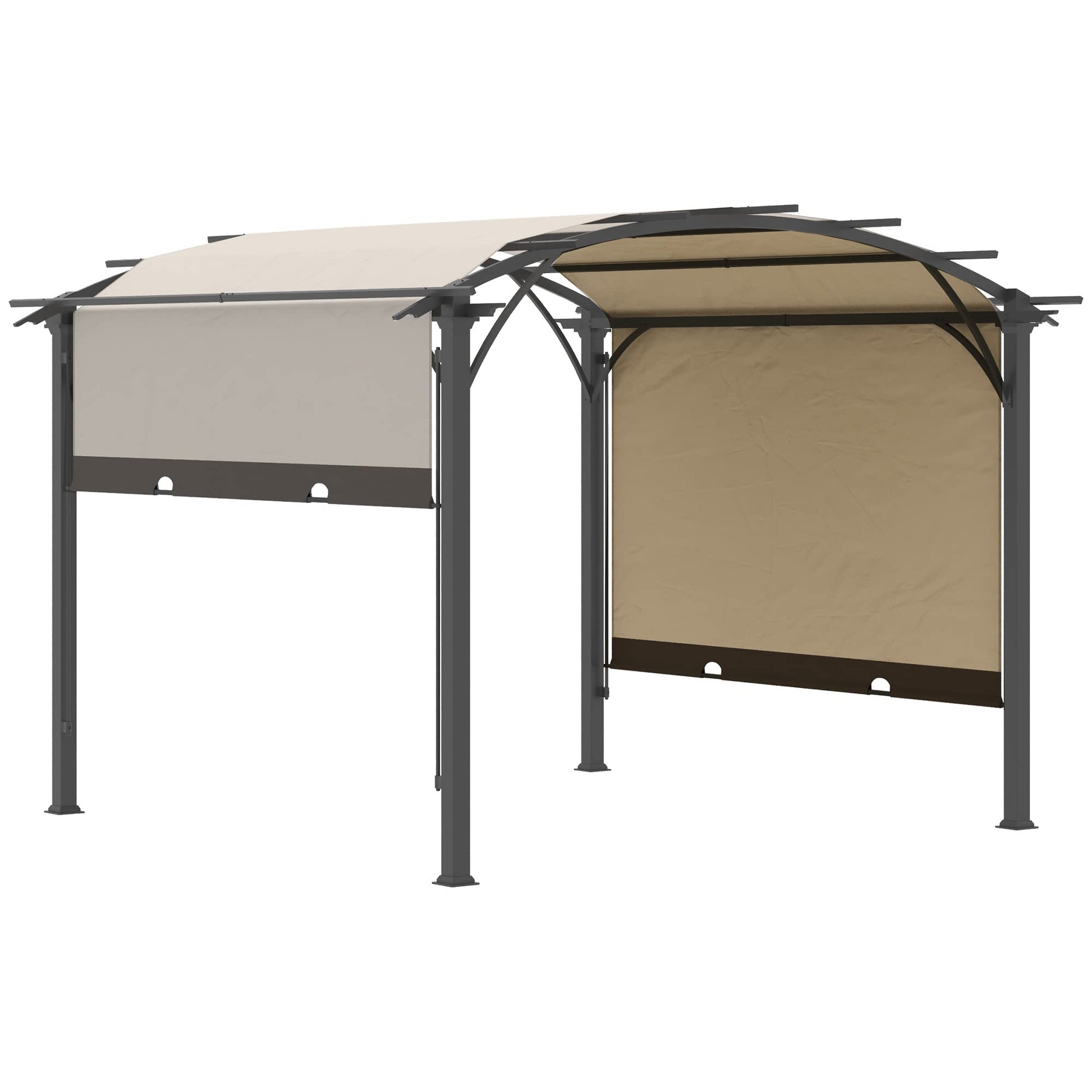 Outsunny 11' x 11' Outdoor Retractable Pergola Canopy, Arched Sun Shade Shelter, Metal Frame Patio Canopy for Backyard, Garden, Porch, Beach, Beige - WoodArtSupply