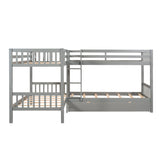 MERITLINE Quad Bunk Beds with Storage,4 Twin Bunk Bed for Kids, Solid Wood L Shaped Bunk Bed 4 Bed Bunk Beds for Kids,Teens, Adults,Grey MERITLINE