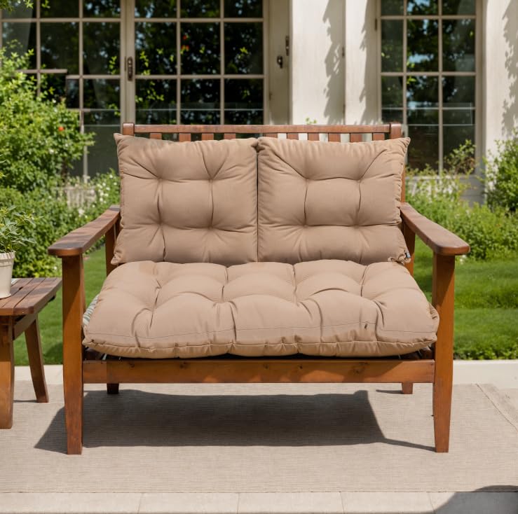 QILLOWAY Outdoor/Indoor Patio Wicker Seat Cushions with Ties Group Loveseat/Two U-Shape Cushions for Patio Furniture,Wicker Loveseat,Bench,Porch,Patio Chair Cushions Set of 3 (Charcoal Grey/Black) QILLOWAY