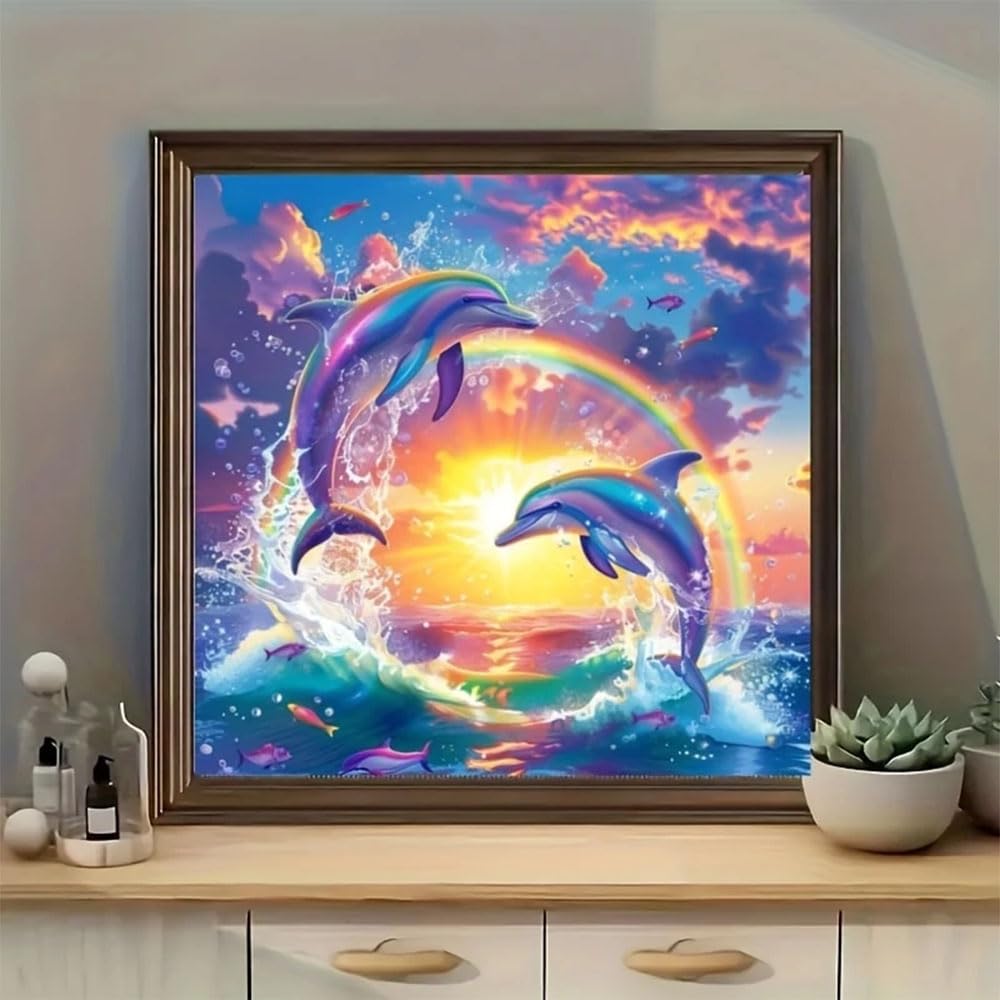 Diosedyer Vivid Dolphin Themed 5D Diamond Painting Kit Drill Crystal Art Craft Set for Adults., Ideal for Home Wall Decor and as a Thoughtful Gift for Holidays Like Thanksgiving and 11.8x11.8 inch Diosedyer