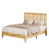 LUXOAK Rustic Pine Full Size Solid Wood Platform Bed Frame with Elegant Slat Headboard LUXOAK