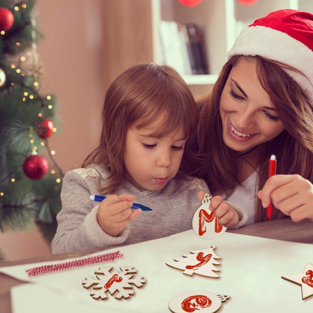 OurWarm 40PCS Wooden Christmas Ornaments Unfinished Wood Slices with Holes, Christmas Crafts DIY Centerpieces Wooden Ornaments to Paint Hanging Decorations Perfect Christmas Gifts for Kids, 4 Styles OurWarm