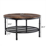 VINGLI Round Coffee Table with Storage - 31.5" Rustic Farmhouse Design, Industrial Style with Metal Shelf VINGLI