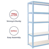 G-Rack Garage Shelving Unit: 180cm x 90cm x 30cm, Single Bay, Blue 5 Tier Unit, 175kg Load Weight Per Tier (875kg Per Rack) for Your Garage, Elsewhere! Shelf Unit, Van Racking G-Rack