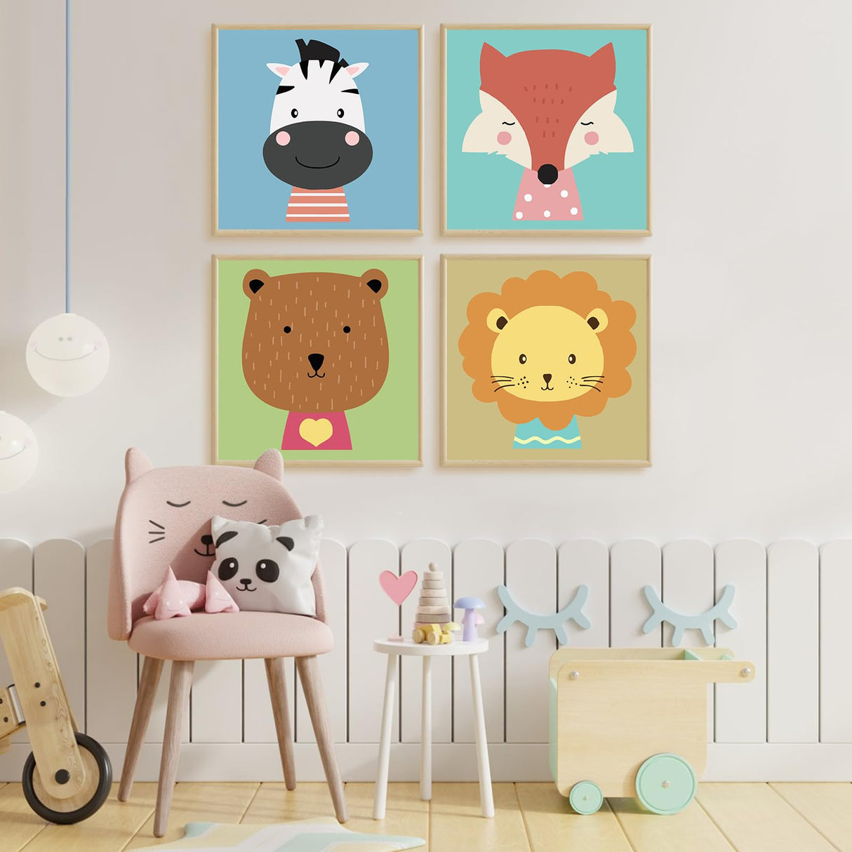 4 Pack Paint by Numbers Kit for Kids with Wooden Frame, Animals Easy Framed Paint by Numbers for Kids Age 4-8-12, DIY Simple Acrylic Oil Kids Painting by Numebrs Kit for Home Wall Decor (8x8 Inch) Offito