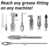 LockNLube 8-Piece Quick Connect Greasing Accessory Kit. Complete grease fitting connection kit. Reach any grease fitting on any machine. The rip-stop case keeps tools clean and portable. LockNLube