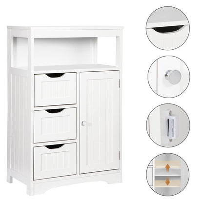 ZENY Bathroom Floor Cabinet Wooden Storage Organizer with Adjustable Shelf and 3 Drawers, Modern Free-Standing Cupboard for Living Room, Bathroom, Bedroom, White