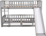 Harper & Bright Designs Low Bunk Beds Twin Over Twin, Kids Bunk Bed with Slide, Fence and Ladder, Wood Twin Bunk Beds for Girls Boys, Grey Harper & Bright Designs