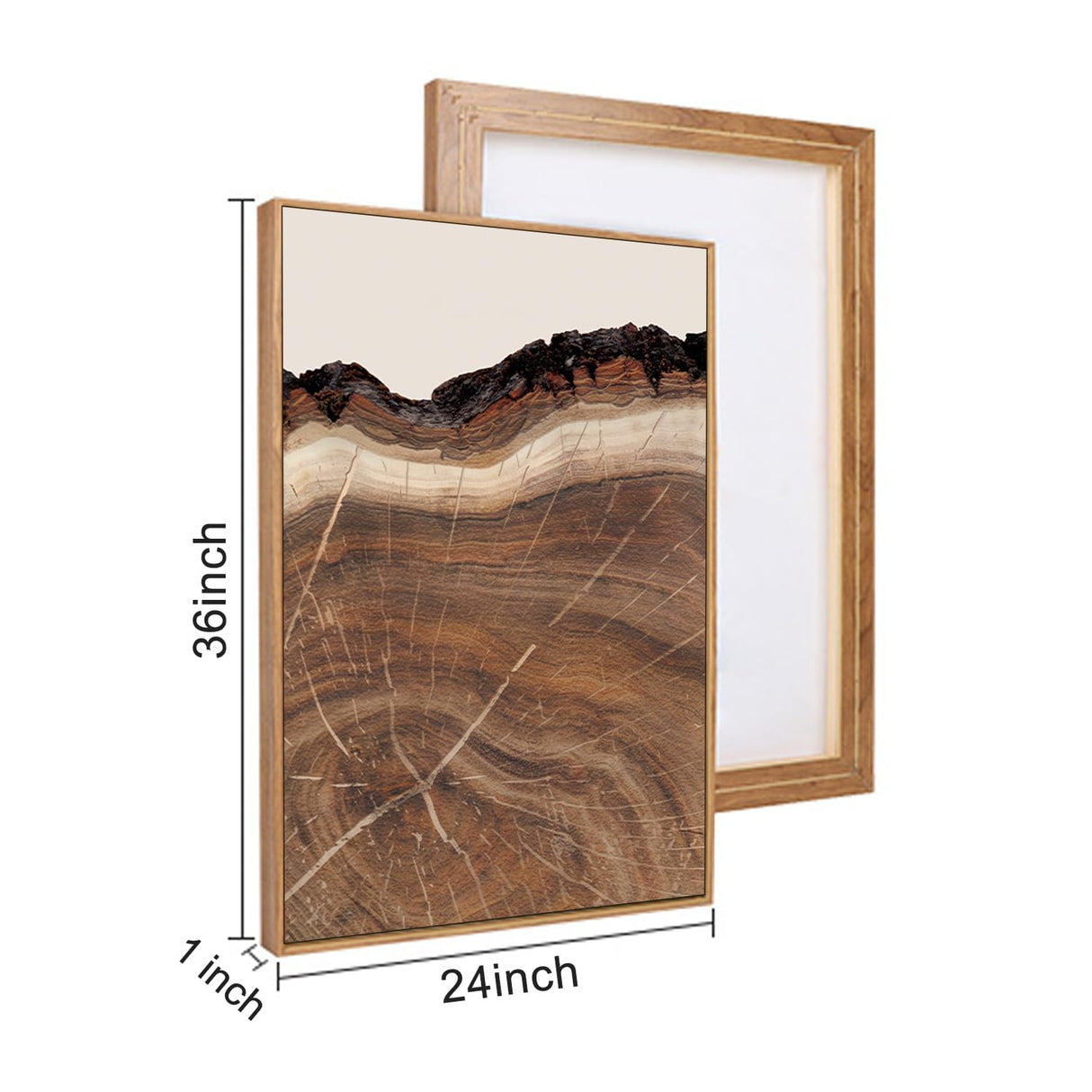 HPINUB Framed Tree Rings Wood Wall Art Set, Modern Beige Wood Stump Wall Decor, Abstract Black and Gray Tree Spiral Wall Painting,Nature-Inspired Art Print for Living Room, Bedroom, Dining Room, Office-24"x36"x3 HPNIUB