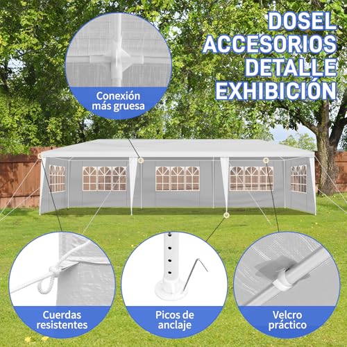 SWLJKU 10x30 FT Commercial Canopy | 5-Sided Event Tent with Spiral Pipes & PE Roof | Waterproof Gazebo for Weddings, Markets & Beach Parties, White SWLJKU
