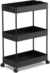 SPACEKEEPER Storage Rolling Cart 3 Tier, Laundry Room Organization Bathroom Cart Organizer Utility Mobile Shelving Unit Multi-Functional Shelves for Office, Kitchen, Black SPACEKEEPER