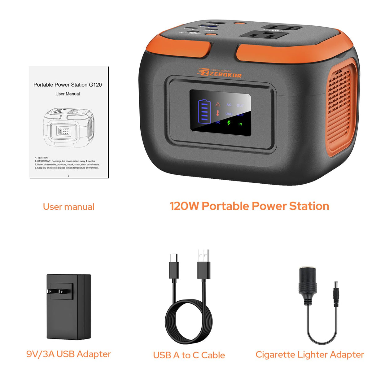 Portable Power Station 120W, 110V Power Bank with AC Outlet, Portable Generator 97.6Wh External Lithium Battery Pack with USB C Input for Camping Home Use Van Life Adventure ZeroKor