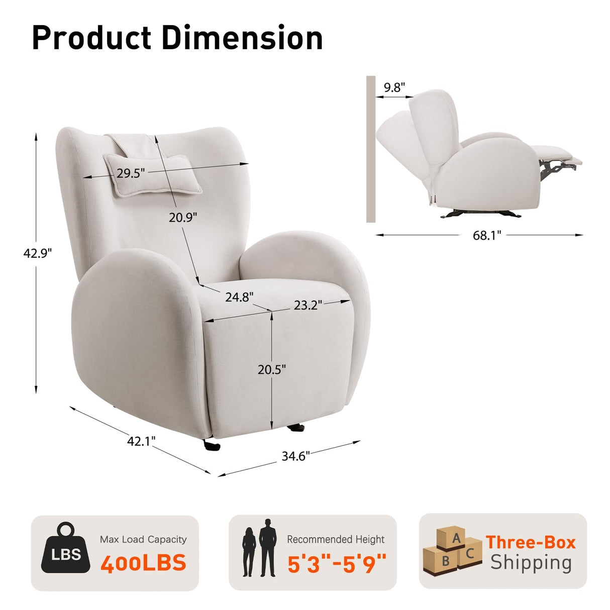 EONIX Stylish Power Glider Rocker Recliner Chair, Dual Motor Independently Controlled Footrest and Backrest, Detachable Headrest, Lazy Boy Recliner Chair for Living Room, SXXY010041, Cream White EONIX