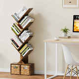Vagusicc 6-Tier Retro Tree Bookshelf with Baskets - Elegant Floor Standing Bookcase for Home and Office Storage Vagusicc