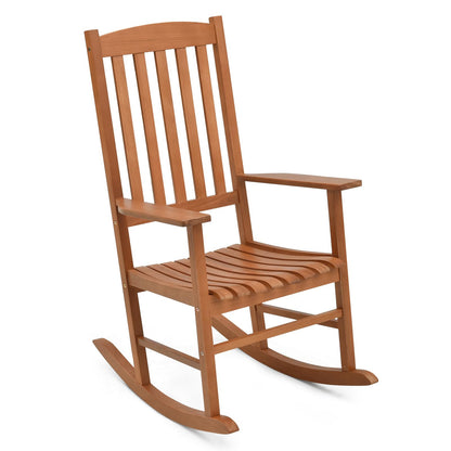 Tangkula Patio Rocking Chair with 400 lbs Weight Capacity, Eucalyptus Wood Porch Rocker with High Back, Patio Rocker Chair for Indoor and Outdoor Use (1) - WoodArtSupply