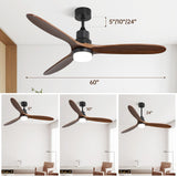 CACI Mall 60" Wood Ceiling Fan with Light,Outdoor for Covered Patios,LED,Remote,Solid Wood,Walnut Blades,Oil Rubbed Bronze Ceiling Fan for Living Room Kitchen Bedroom Family Dining Noiseless CACI Mall