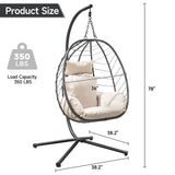ONBRILL Hanging Egg Chair with Stand, Outdoor Indoor Egg Swing Chair with Cushion Headrest, Rattan Wicker Egg Chair with Dual Chains, 350LBS Capacity for Patio, Porch, Balcony, Bedroom (Khaki) ONBRILL