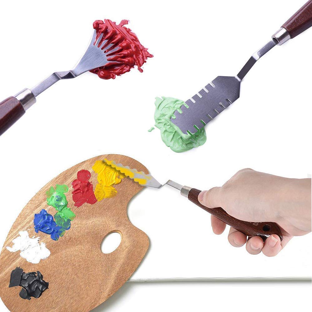 NWFashion Wood Handle Palette Knives 9 Piece Create Texture Spatulas for FX Special Effects (Steel Knife 9pcs) NWFashion